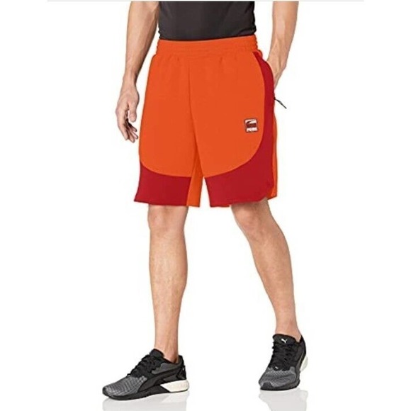 PUMA M Men's Dime Shorts Tigerlily American Beauty sz Medium Cotton NEW NWT - Picture 1 of 5